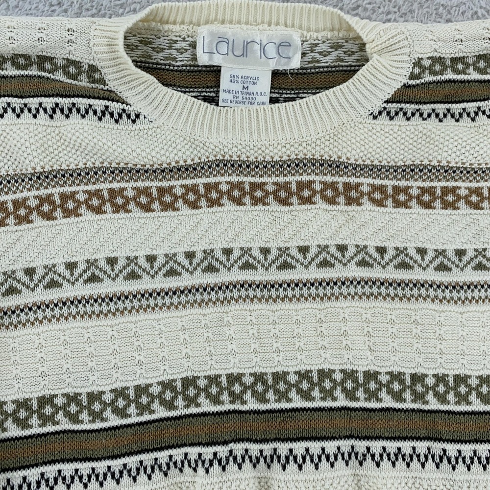 Vintage 90s Laurice Textured Cable Knit Sweater FITS Small Geometric Pullover‎